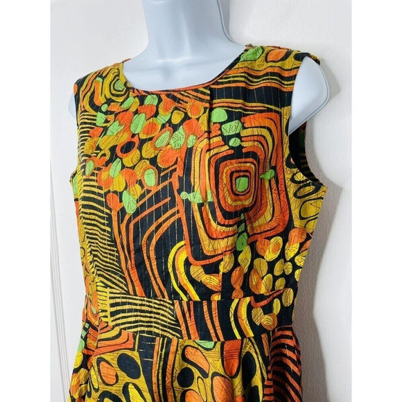 Ashro Dress Size 6 Wearable Art Metallic Mixed Pattern Woven Breathable Classic - Picture 2 of 9
